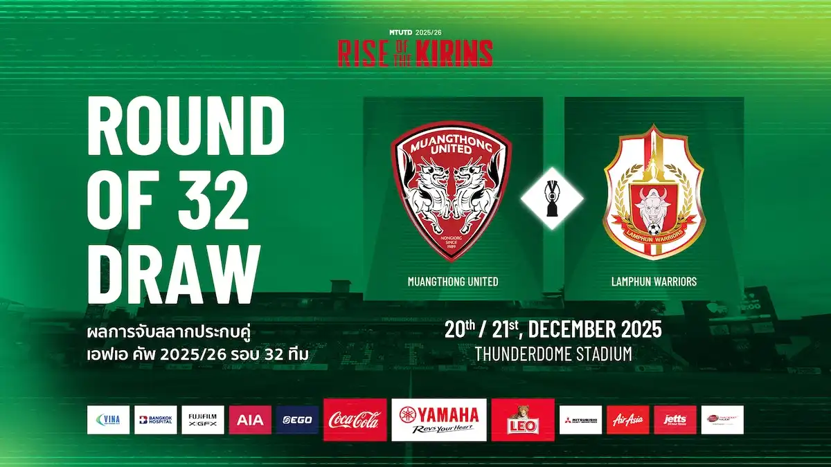 FA Cup 2025-26 Round of 32 Draw: Muangthong United vs Lamphun Warriors!
