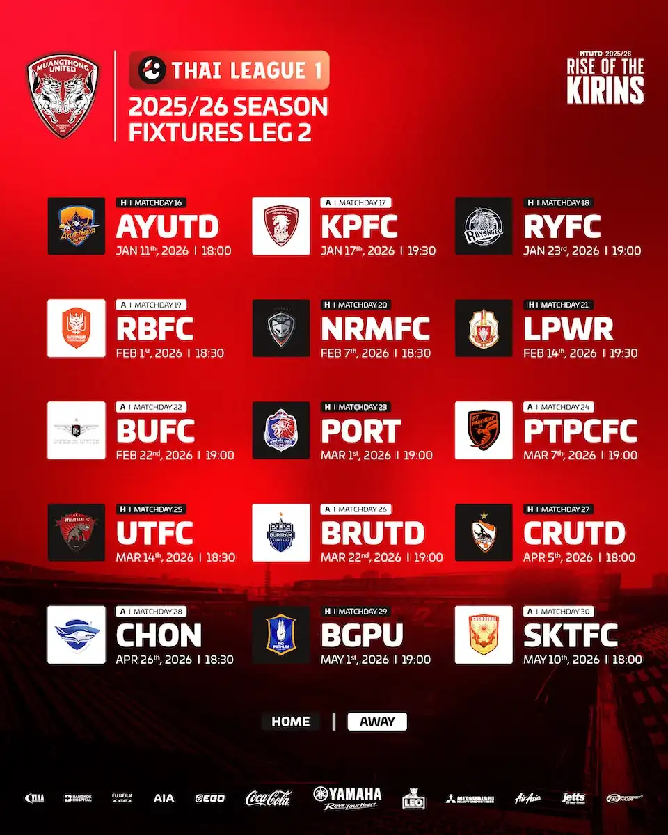 Thai League 1 - Leg 2 - Fixtures - Muangthong United